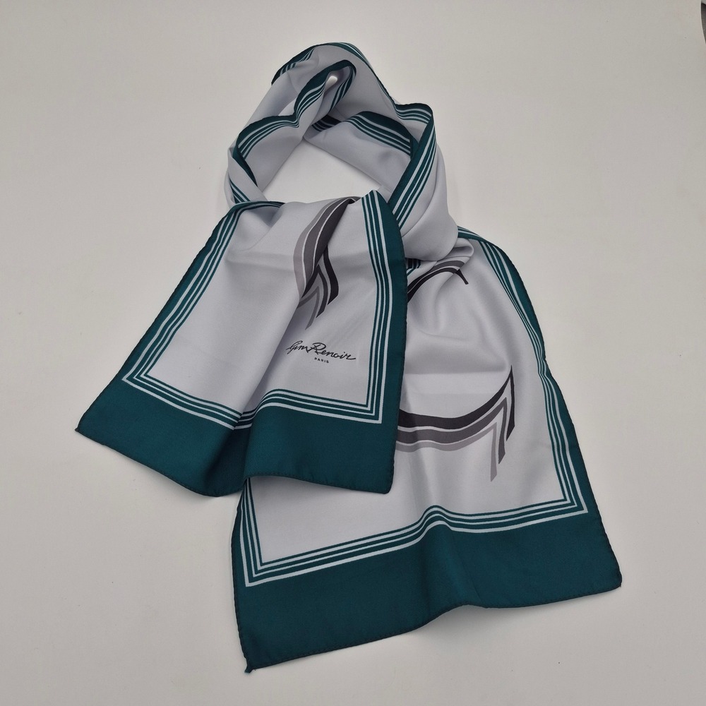 Gim Renoir Paris Vintage Scarf Teal Green White Italy Graphic G Logo Oblong